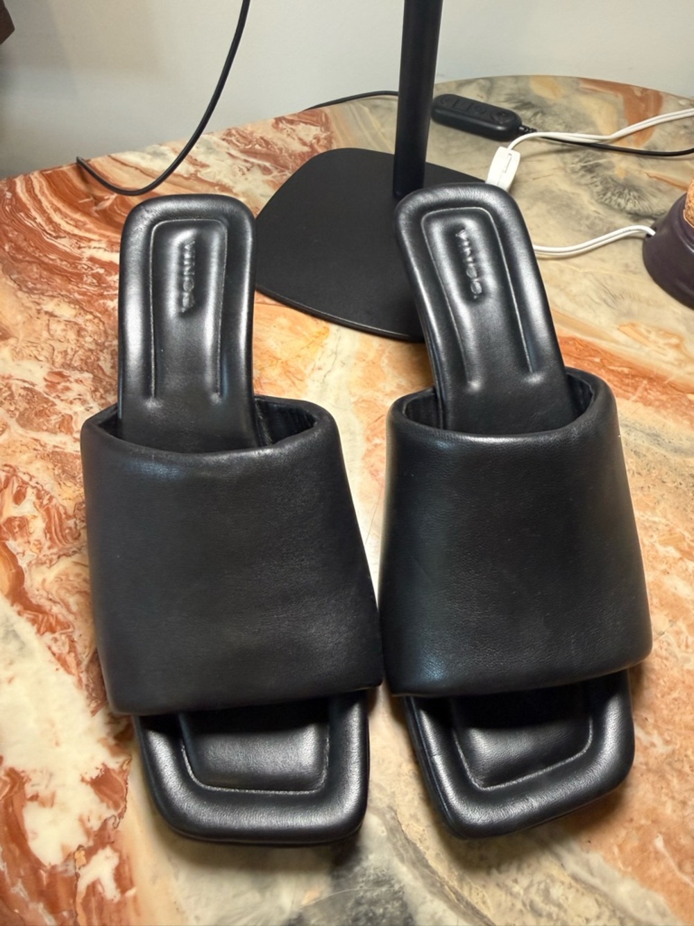 Black Women’s Slide Sandals - Minimalist Square Toe Mule VINCE